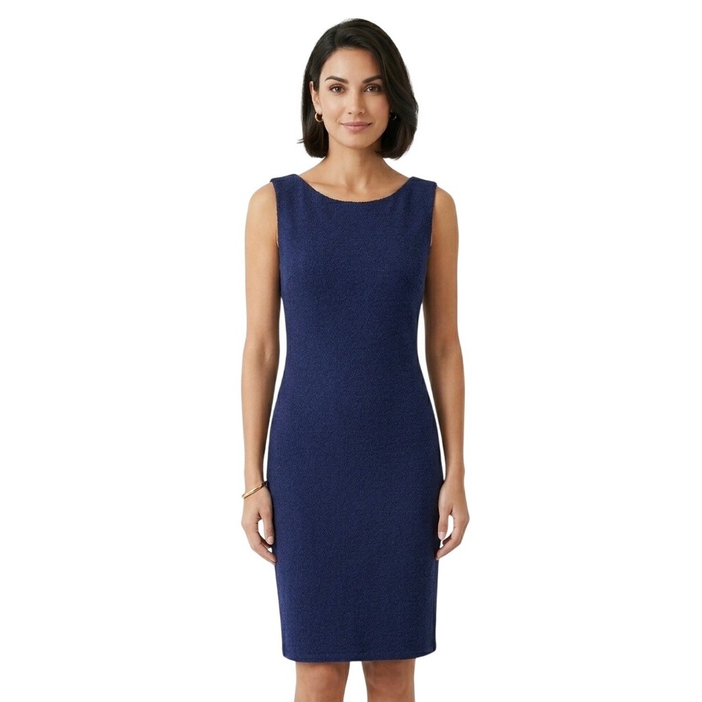 ST JOHN BOUTIQUES Navy Blue Santana Knit Sheath‎ Dress Est Sz 10 Vintage Luxury